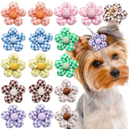 20PCS Pet Bows Flowers Shape Hair Accessories Handmade Dog Bows with Rubber Bands Bowknot for Dogs Pet Grooming Products