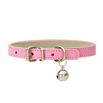 Leather Small Dog Cat Collar with Bell Safety Adjustable Cat Kitten Straps Puppy Necklaces Chihuahua Collars Pet Supplies