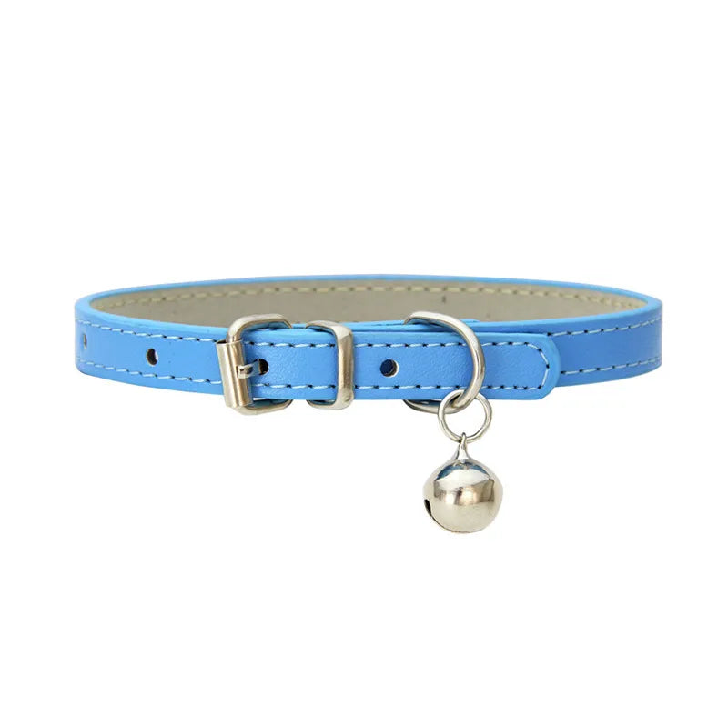 Leather Small Dog Cat Collar with Bell Safety Adjustable Cat Kitten Straps Puppy Necklaces Chihuahua Collars Pet Supplies