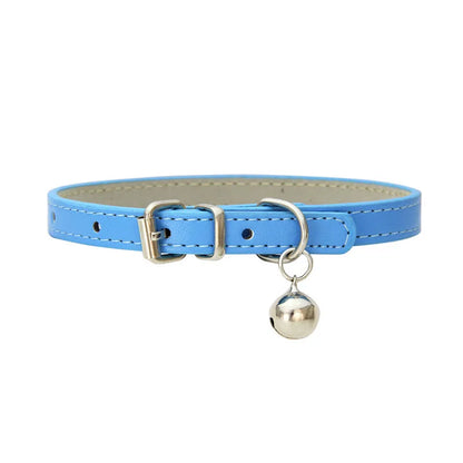 Leather Small Dog Cat Collar with Bell Safety Adjustable Cat Kitten Straps Puppy Necklaces Chihuahua Collars Pet Supplies