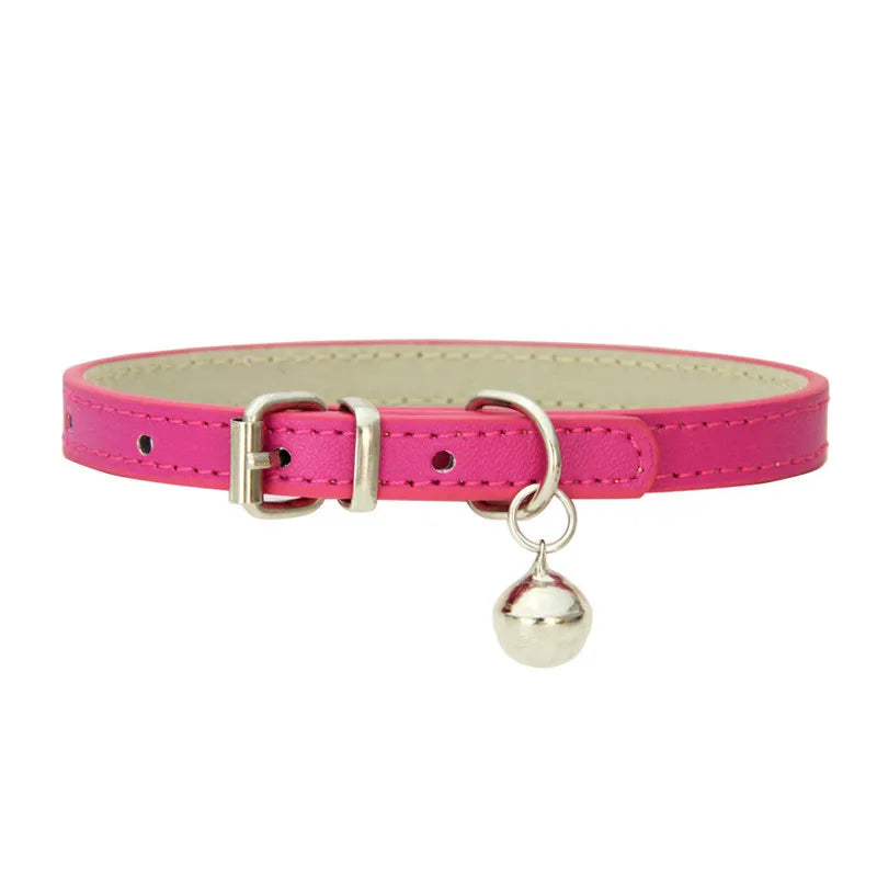 Leather Small Dog Cat Collar with Bell Safety Adjustable Cat Kitten Straps Puppy Necklaces Chihuahua Collars Pet Supplies