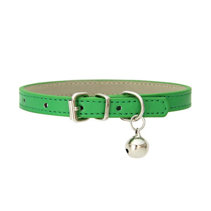 Leather Small Dog Cat Collar with Bell Safety Adjustable Cat Kitten Straps Puppy Necklaces Chihuahua Collars Pet Supplies