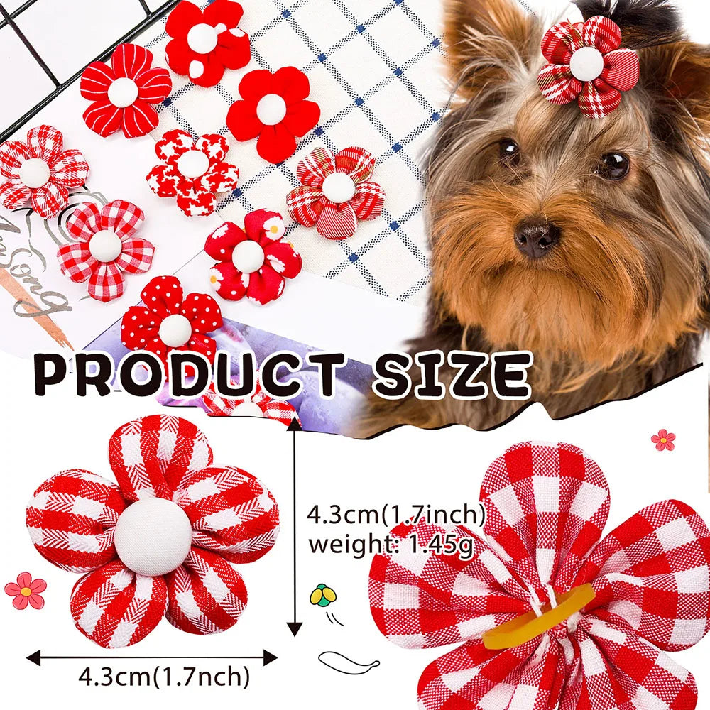 20PCS Pet Bows Flowers Shape Hair Accessories Handmade Dog Bows with Rubber Bands Bowknot for Dogs Pet Grooming Products