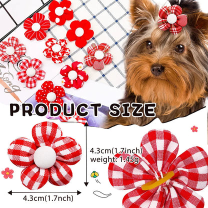 20PCS Pet Bows Flowers Shape Hair Accessories Handmade Dog Bows with Rubber Bands Bowknot for Dogs Pet Grooming Products