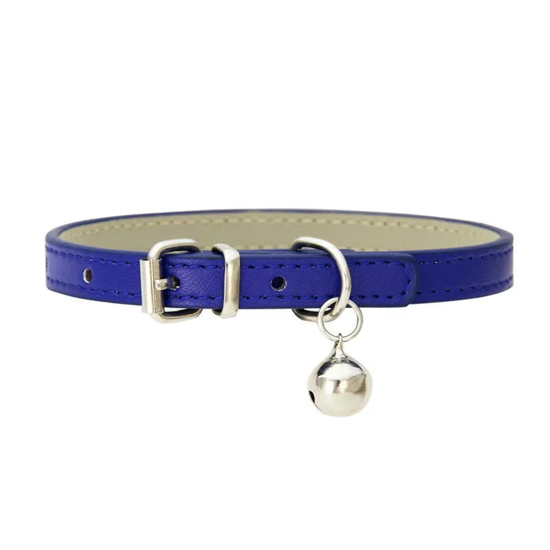 Leather Small Dog Cat Collar with Bell Safety Adjustable Cat Kitten Straps Puppy Necklaces Chihuahua Collars Pet Supplies