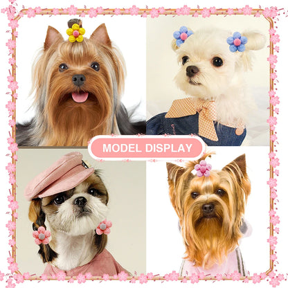 20PCS Pet Bows Flowers Shape Hair Accessories Handmade Dog Bows with Rubber Bands Bowknot for Dogs Pet Grooming Products