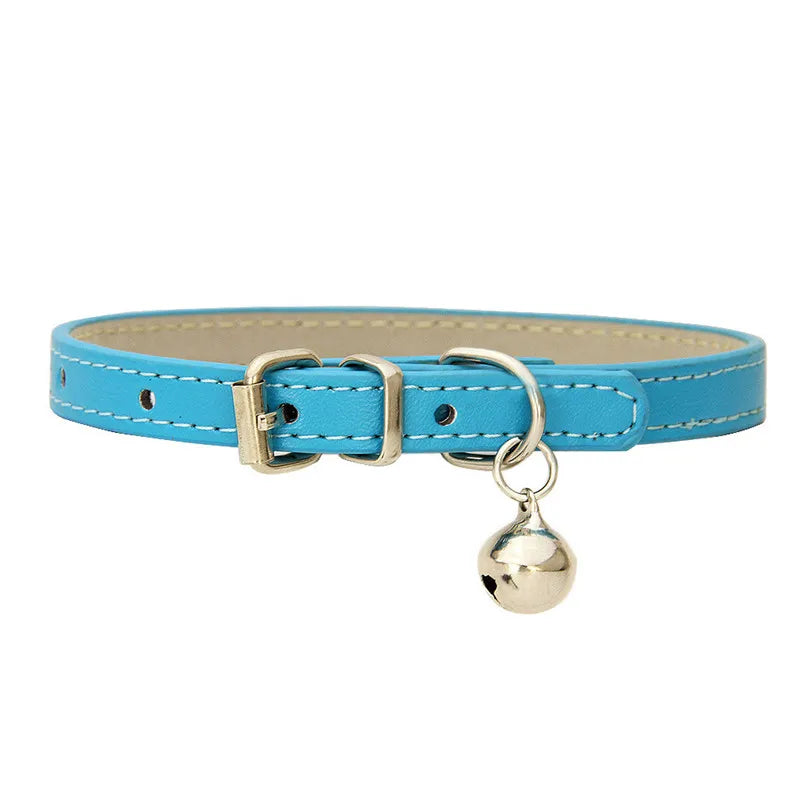 Leather Small Dog Cat Collar with Bell Safety Adjustable Cat Kitten Straps Puppy Necklaces Chihuahua Collars Pet Supplies