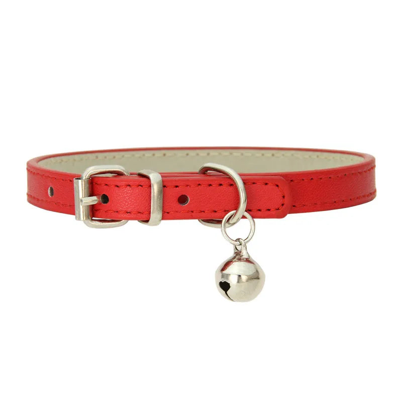 Leather Small Dog Cat Collar with Bell Safety Adjustable Cat Kitten Straps Puppy Necklaces Chihuahua Collars Pet Supplies