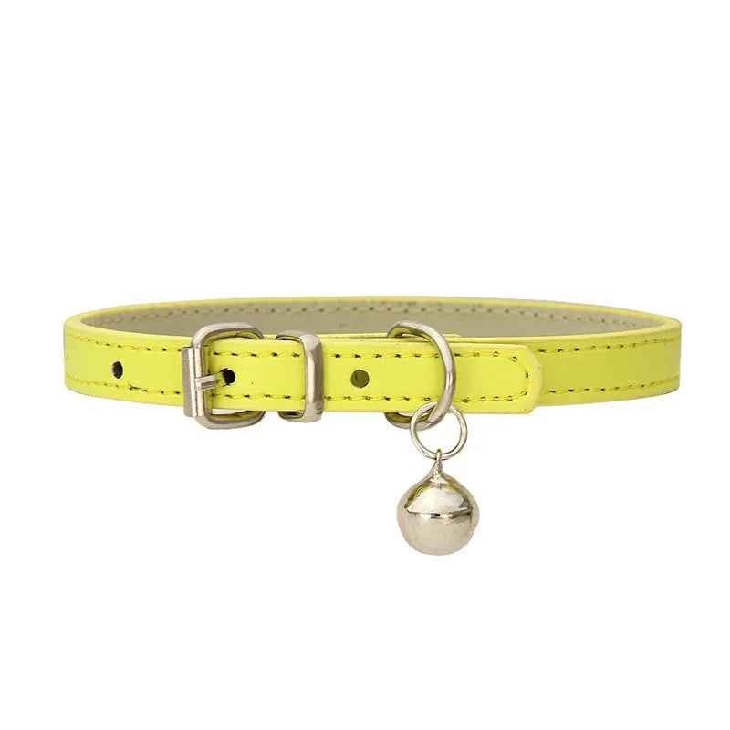 Leather Small Dog Cat Collar with Bell Safety Adjustable Cat Kitten Straps Puppy Necklaces Chihuahua Collars Pet Supplies