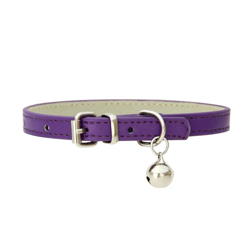 Leather Small Dog Cat Collar with Bell Safety Adjustable Cat Kitten Straps Puppy Necklaces Chihuahua Collars Pet Supplies