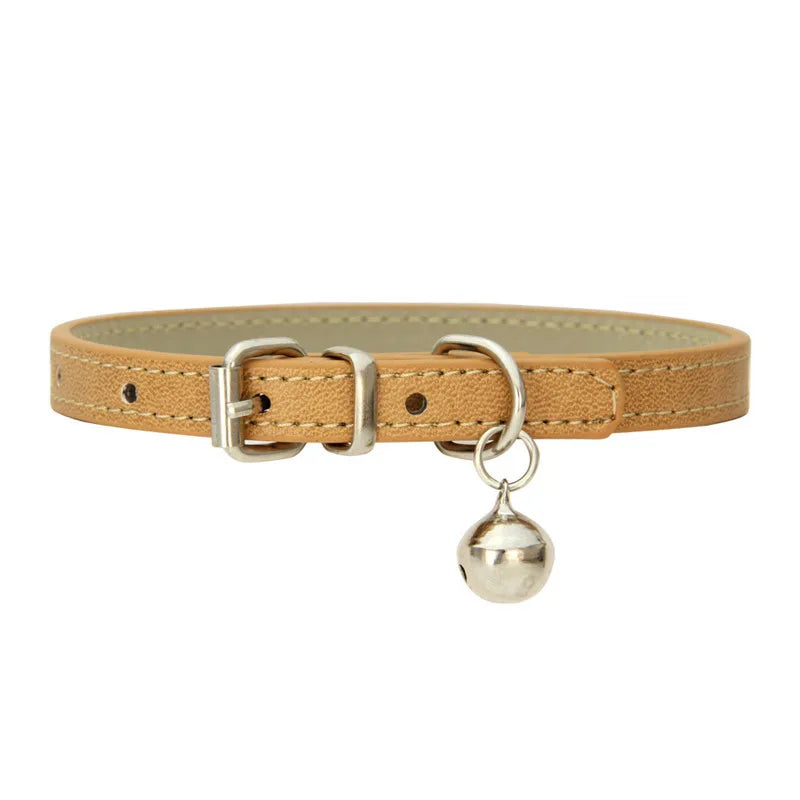 Leather Small Dog Cat Collar with Bell Safety Adjustable Cat Kitten Straps Puppy Necklaces Chihuahua Collars Pet Supplies