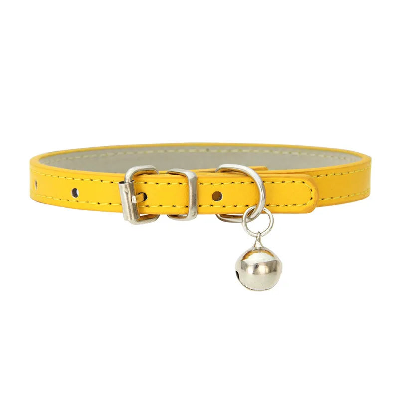 Leather Small Dog Cat Collar with Bell Safety Adjustable Cat Kitten Straps Puppy Necklaces Chihuahua Collars Pet Supplies