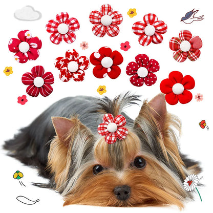 20PCS Pet Bows Flowers Shape Hair Accessories Handmade Dog Bows with Rubber Bands Bowknot for Dogs Pet Grooming Products