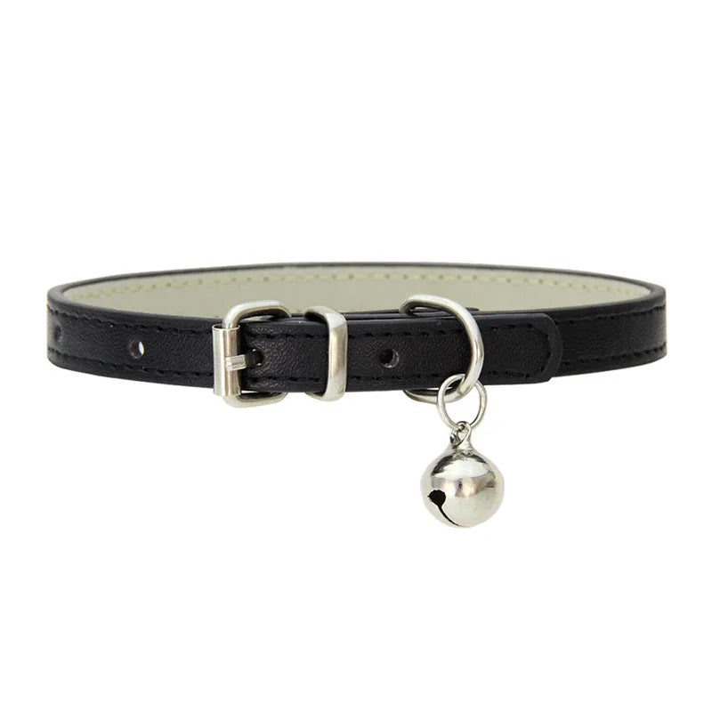 Leather Small Dog Cat Collar with Bell Safety Adjustable Cat Kitten Straps Puppy Necklaces Chihuahua Collars Pet Supplies