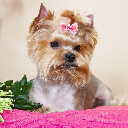 10/20PCS Pink Style Dog Bows with Rubber Bands Diamonds Cute Dog Bowknots Hair Accessories for Dogs Pet Puppy Bows