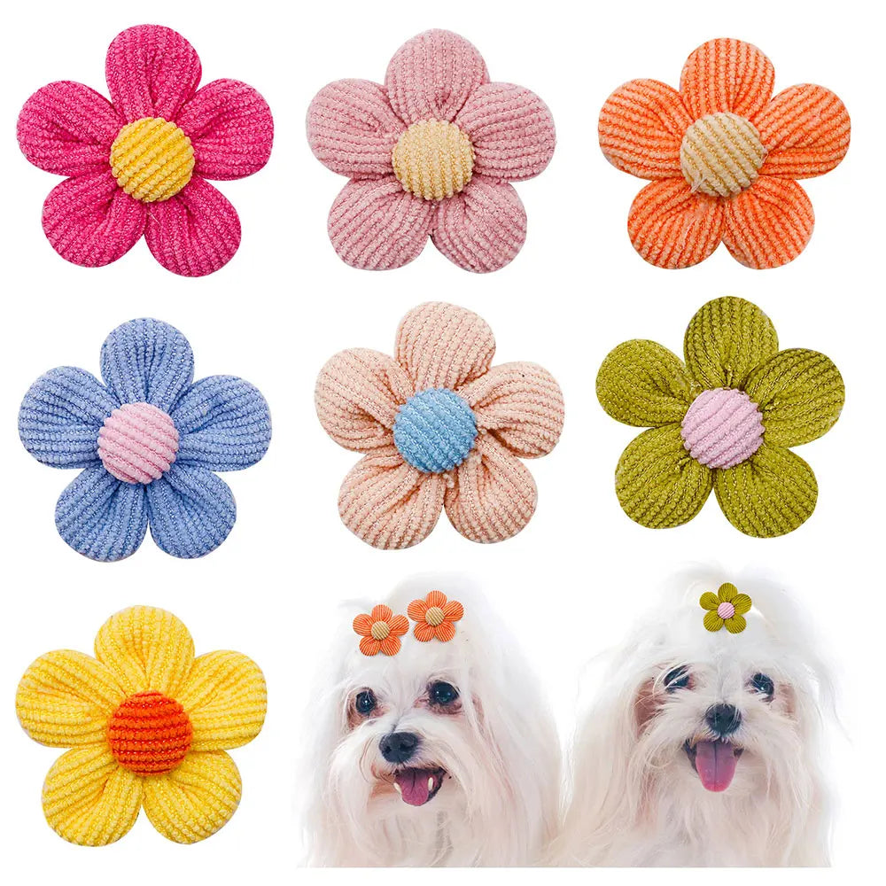 20PCS Pet Bows Flowers Shape Hair Accessories Handmade Dog Bows with Rubber Bands Bowknot for Dogs Pet Grooming Products
