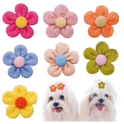 20PCS Pet Bows Flowers Shape Hair Accessories Handmade Dog Bows with Rubber Bands Bowknot for Dogs Pet Grooming Products