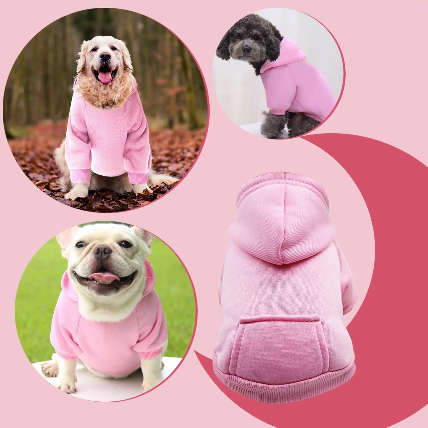 Dog Sweaters for Small Dogs, Dog Hoodie with Pocket - Fall Winter Warm Fleece Sweater Puppy Clothes for Small Medium Dogs Boy Girl Dog Clothes Pink