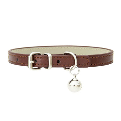 Leather Small Dog Cat Collar with Bell Safety Adjustable Cat Kitten Straps Puppy Necklaces Chihuahua Collars Pet Supplies