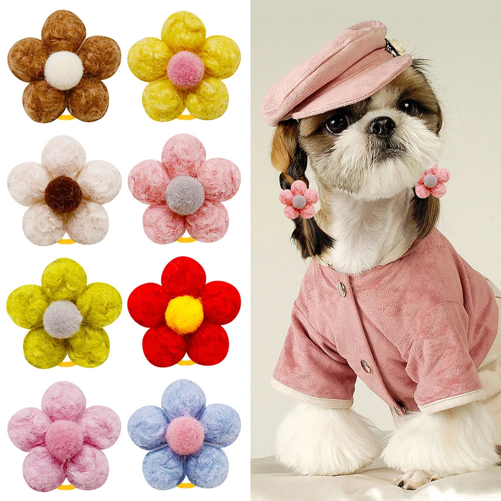 20PCS Pet Bows Flowers Shape Hair Accessories Handmade Dog Bows with Rubber Bands Bowknot for Dogs Pet Grooming Products