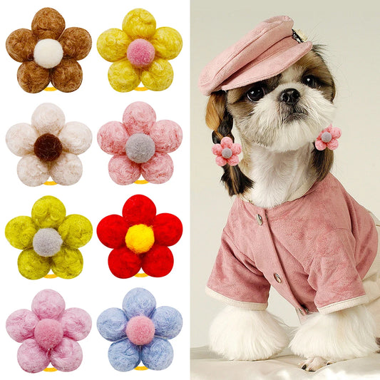 20PCS Pet Bows Flowers Shape Hair Accessories Handmade Dog Bows with Rubber Bands Bowknot for Dogs Pet Grooming Products